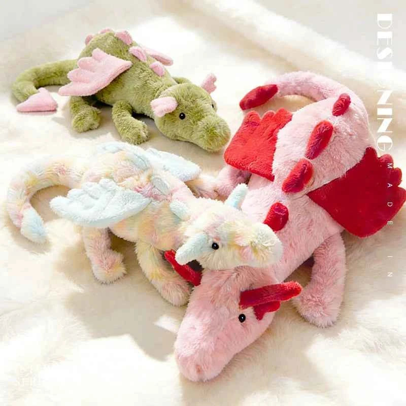 50/70CM Cartoon Hot Flying Dragon Plush Toy With Wings Green Pink Long Tail Plush Toy Pillow Gift