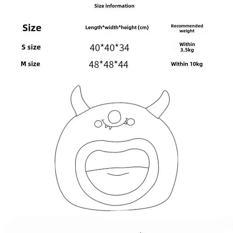 Kawaii Cartoon Monster Pet Bed (Up to 18.9 in) - Fully Enclosed Cat House Winter Warm