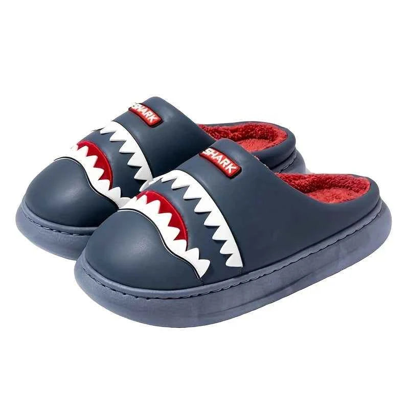 Kawaii Winter Plush Shark Slippers - Unisex Non-Slip Soft Warm EVA Home Shoes