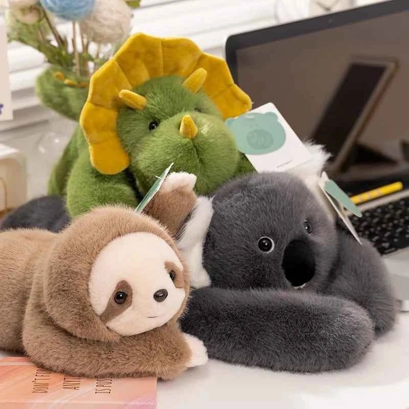 Kawaii Long-Arm Forest Animal Plush – Raccoon, Dinosaur, Sloth, Panda, Koala & Bear