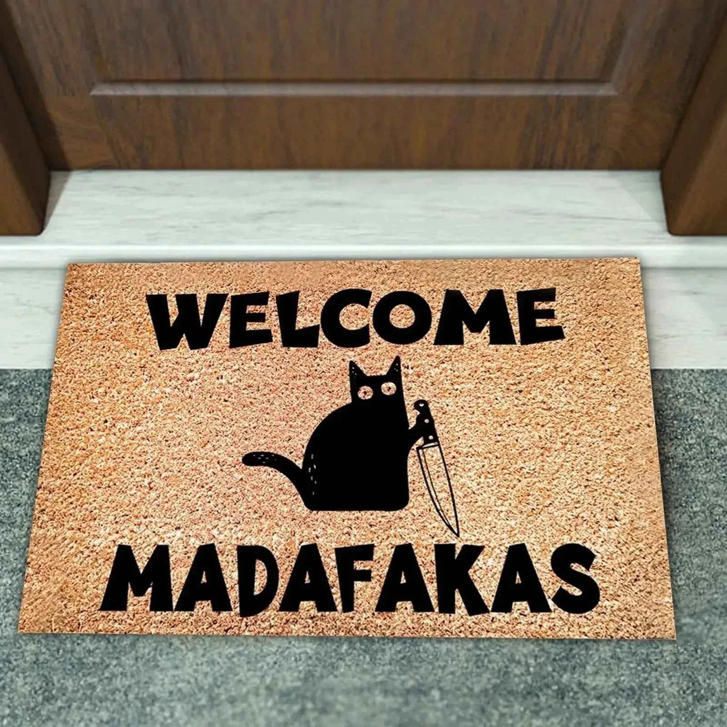 Black Cat Welcomes Madafakas Printed Doormat Home Decor Fun