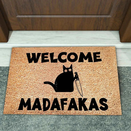 Black Cat Welcomes Madafakas Printed Doormat Home Decor Fun
