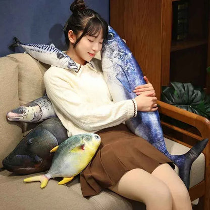Kawaii 3D Simulation Fish Plush Pillow – Realistic Stuffed Tuna, Salmon, Grouper & More