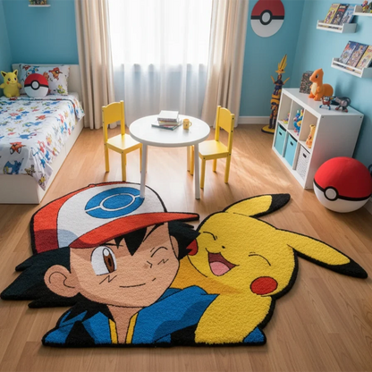 Anime Pokemon Cute Pikachu and Ash Manga Irregular Soft  Area Rugs Home Bedroom Decoration Door Kitchen Anti-Slip Mat Kids Gift