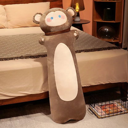 Long Animal Plush Body Pillow – Kawaii Fox Cat Rabbit Husky Monkey Stuffed Toy Monkey
