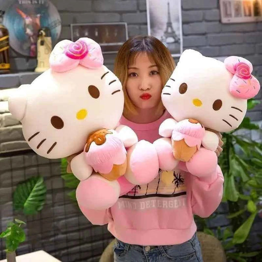 Hello Kitty Plus Doll Sanrio Toys Ice Cream Hugging Kt Pink Kitty Cat Pacify Cartoon Figure Gift for Girl Animal Plush Toys