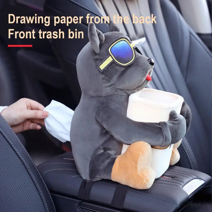 Cartoon Plush Car Tissue Holder – 2 In 1 Hanging Storage Bin