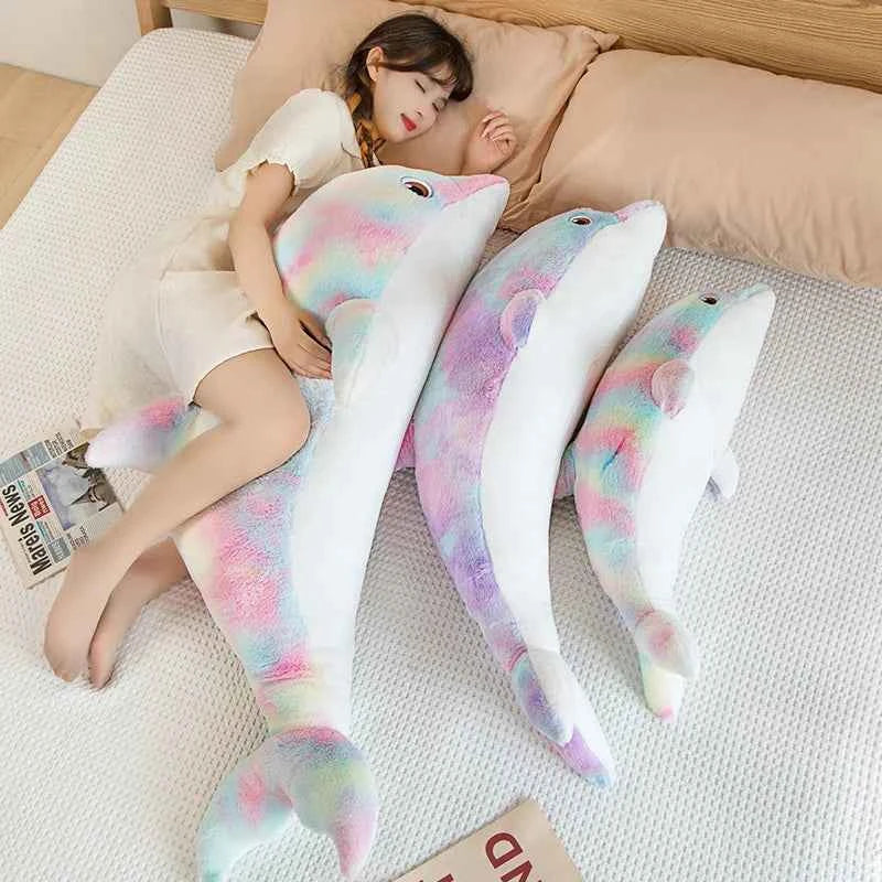 50cm/19.68in Cute Colorful Dolphin Plush Toy Soft Cartoon Model Throw Pillow Home Decoration for Boys and Girls Birthday Gifts