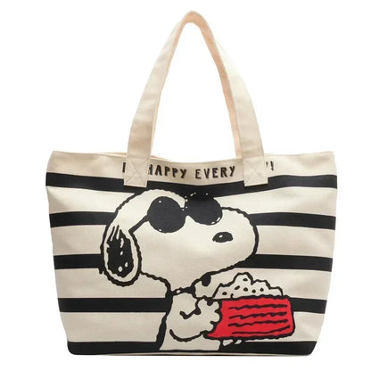 Snoopy Canvas Tote Bag – Large Capacity Book & Everyday Bag White 15.7 × 13.0 × 1.6 inches (40 × 33 × 4 cm)