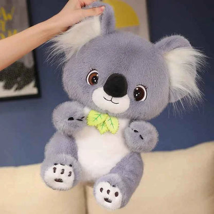 Big Cute Sitting Gray Koala With Leaves Plush Toys Simulation Australia Koala Stuffed Animal Soft Toys For Children Xmas Gifts