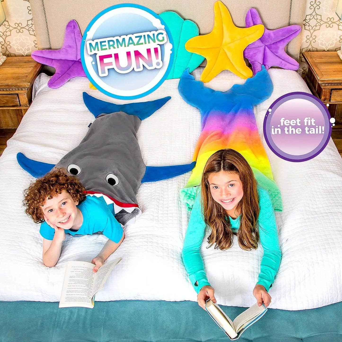 Shark Mermaid Tail Blanket – Wearable Flannel Sleeping Sack