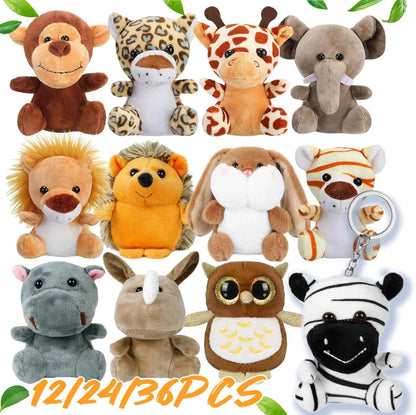 12-36 PCS Small Safari Stuffed Animals Bulk 12cm Jungle Animal Mini Plush Toys for Classroom Prizes Party Favors Birthday Gifts