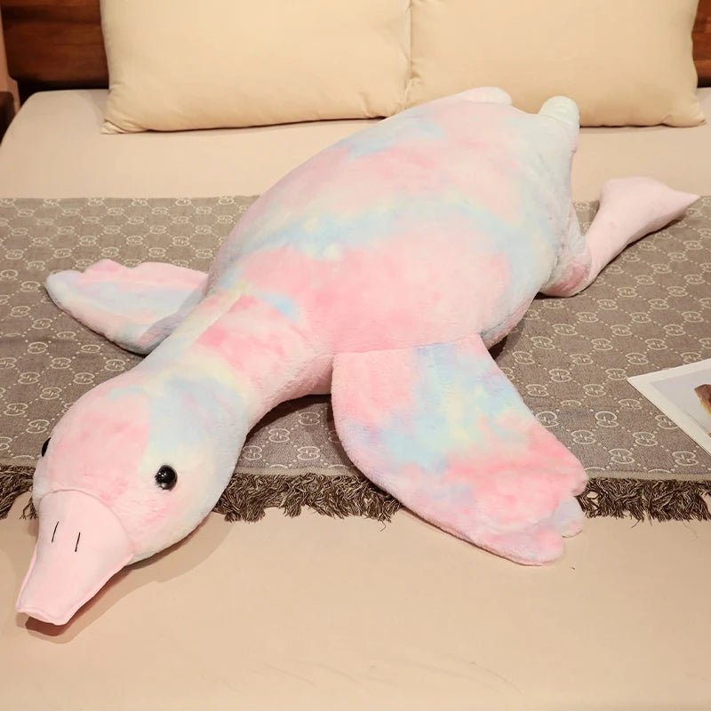 Giant Colorful Goose Plush Pillow – 130cm Long Stuffed Hug Cushion Pink