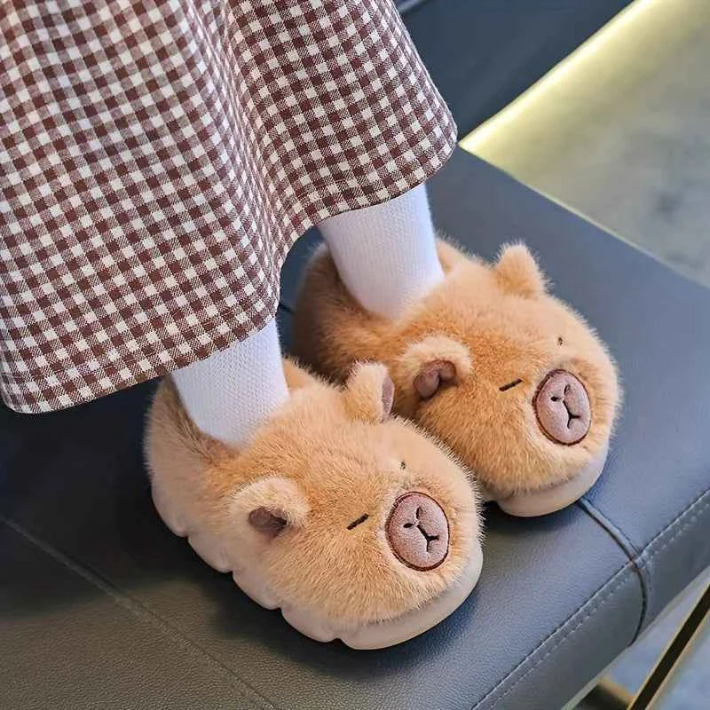Kawaii Capybara Cotton Slippers - Kids Soft Warm Non-Slip Indoor Shoes