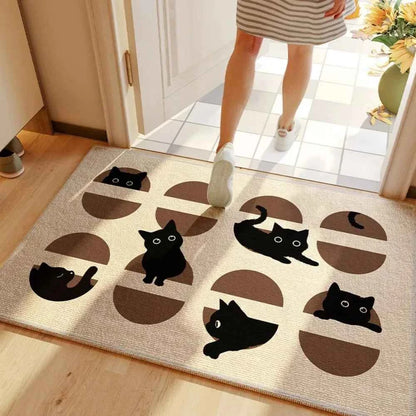 Entry Door Mat Cartoon Black Cat Square Floor Mat Entrance 2