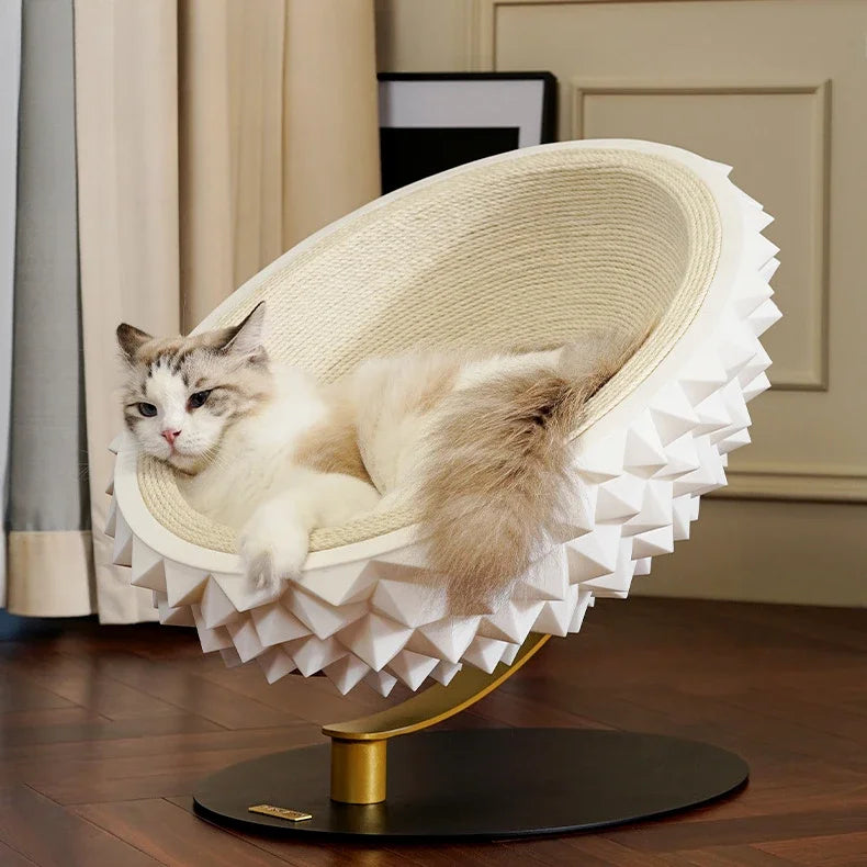 Durian Shell Hemp Rope Cat Nest Wear-resistant Sisal Cat Scratching Board Semi-enclosed Sleeping Pet Bed Cat Tickle Toys Frosted white