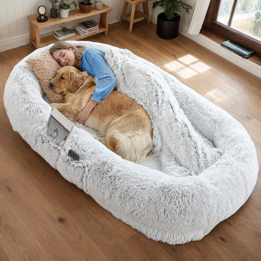 Human Dog Bed, Washable Faux Fur Dog Bed for People Doze Off, Napping Orthopedic Dog Bed, 71''x45''x14'' Size Fits You and Pets A