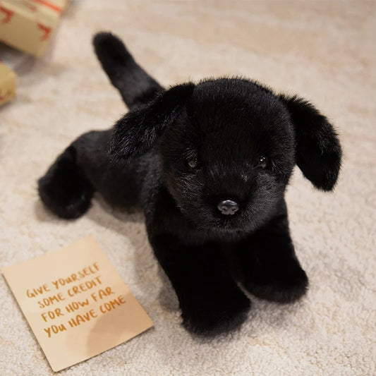 Kawaii Lifelike Dog Plush Pillow - Soft Stuffed Golden Retriever and Labrador Toy in 2 Colors and 3 Sizes, 30-43cm Black