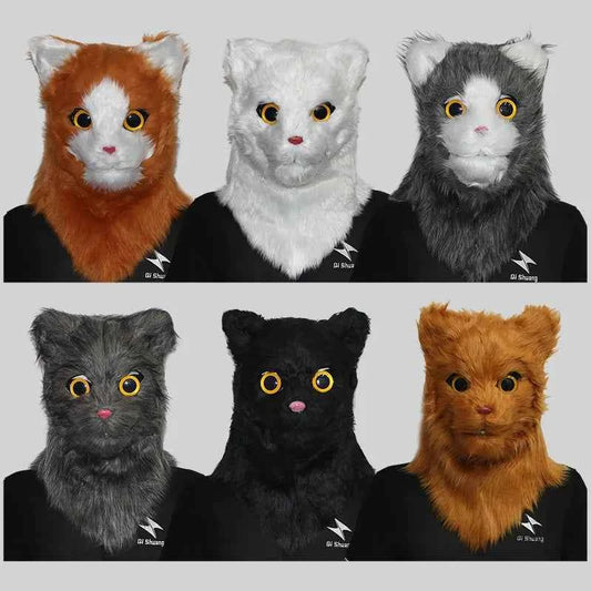 Movable Mouth Cat Mask – Realistic Full Head Cat Cosplay Mask
