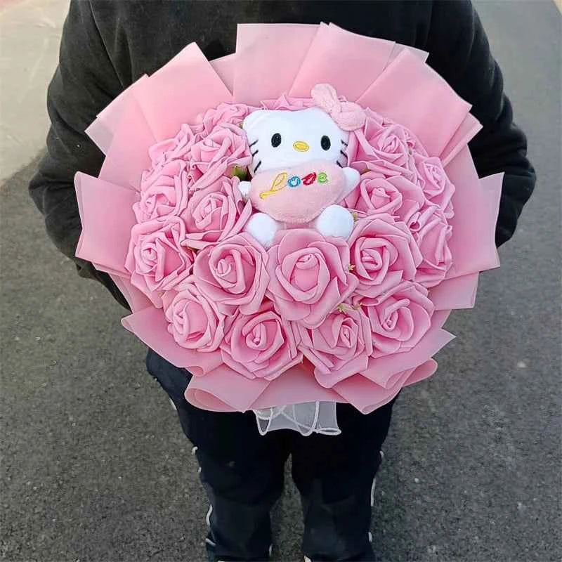 Kawaii Hello Kitty Plush Bouquet with 20 Roses - Wedding/Valentine's Day Gift