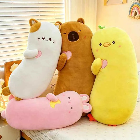 Kawaii Animal Long Body Pillow Plush – Soft Leg-Hugging Sleep Companion (Capybara, Duck, Rabbit, Kitten)