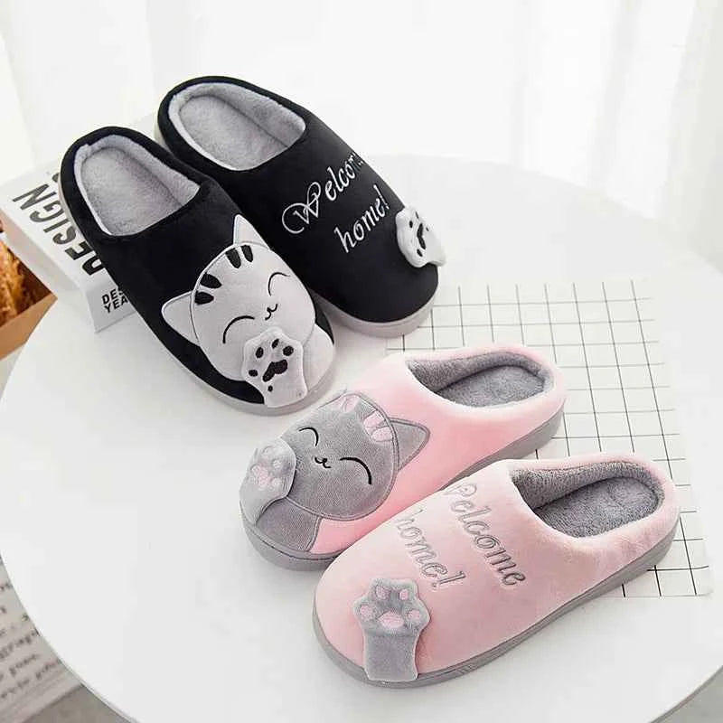 Women's Kawaii Cat Decor Slippers Comfortable Plush Lined