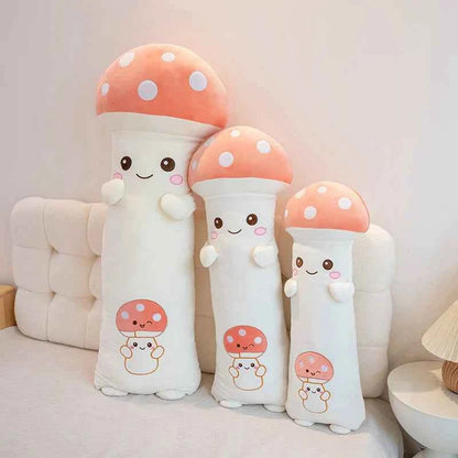 Kawaii Long Legs Sleeping Mushroom Plush Pillow – Cute Plant Hugging Cushion