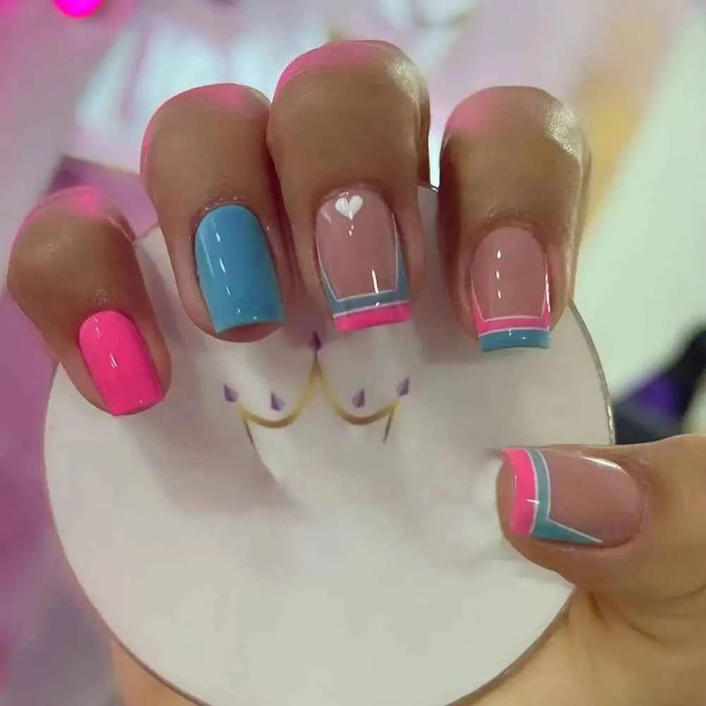 24Pcs Pink French Cartoon Snail Press-On False Nails