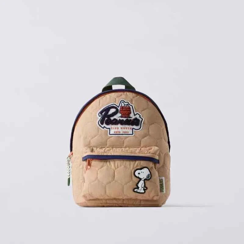 Snoopy Club House Quilted Mini Backpack – Kids Preschool Rucksack Khaki