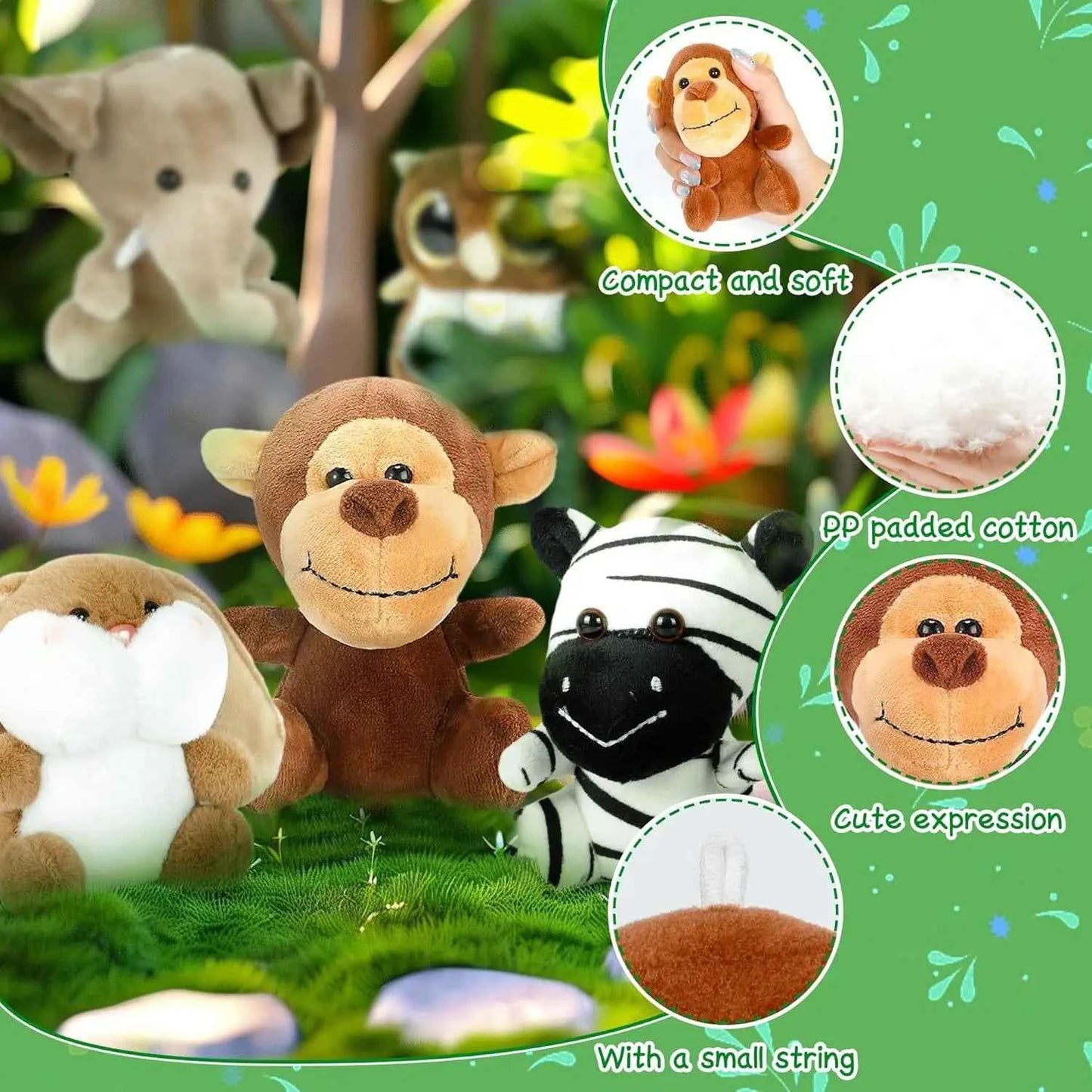 12-36 PCS Small Safari Stuffed Animals Bulk 12cm Jungle Animal Mini Plush Toys for Classroom Prizes Party Favors Birthday Gifts