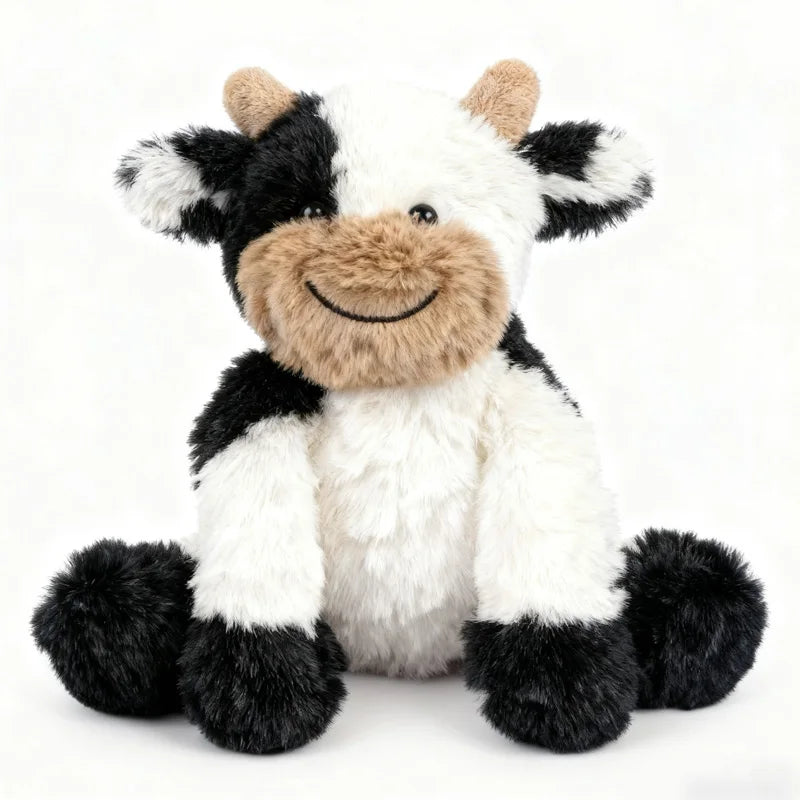 Kawaii Sitting Cow Plush Doll - Soft Stuffed Animal Sleep Companion and Gift, 4 Colors Black 20cm (7.9")