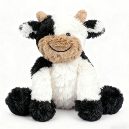 Kawaii Sitting Cow Plush Doll - Soft Stuffed Animal Sleep Companion and Gift, 4 Colors Black 20cm (7.9")