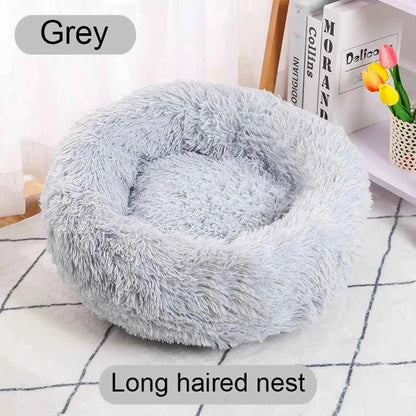 Donut Pet Bed – Calming Round Dog & Cat Bed Soft Plush Cuddler Nest Style 1 Grey