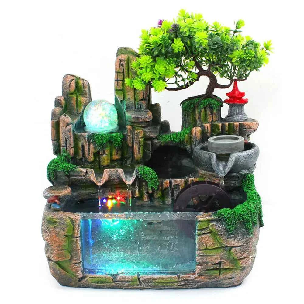 Tiered Resin Tabletop Water Fountain with LED Light – Zen Desk Decor Indoor Fountain