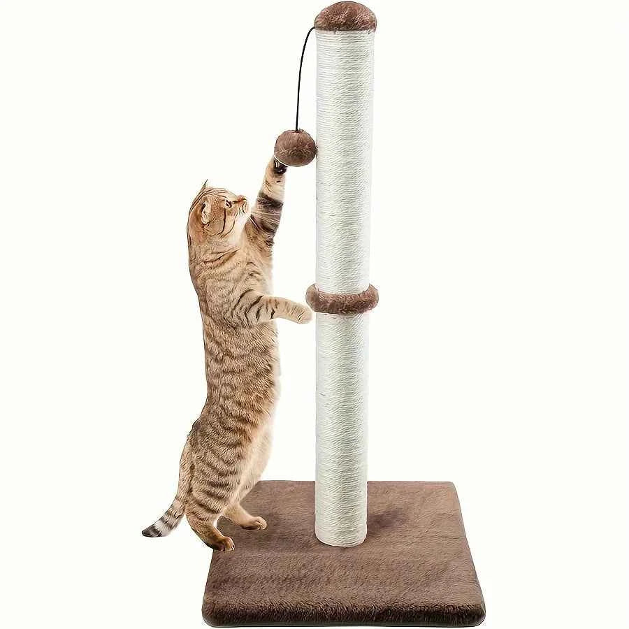 Two Section Vertical Sisal Material Safe Cat Climbing Frame Brown