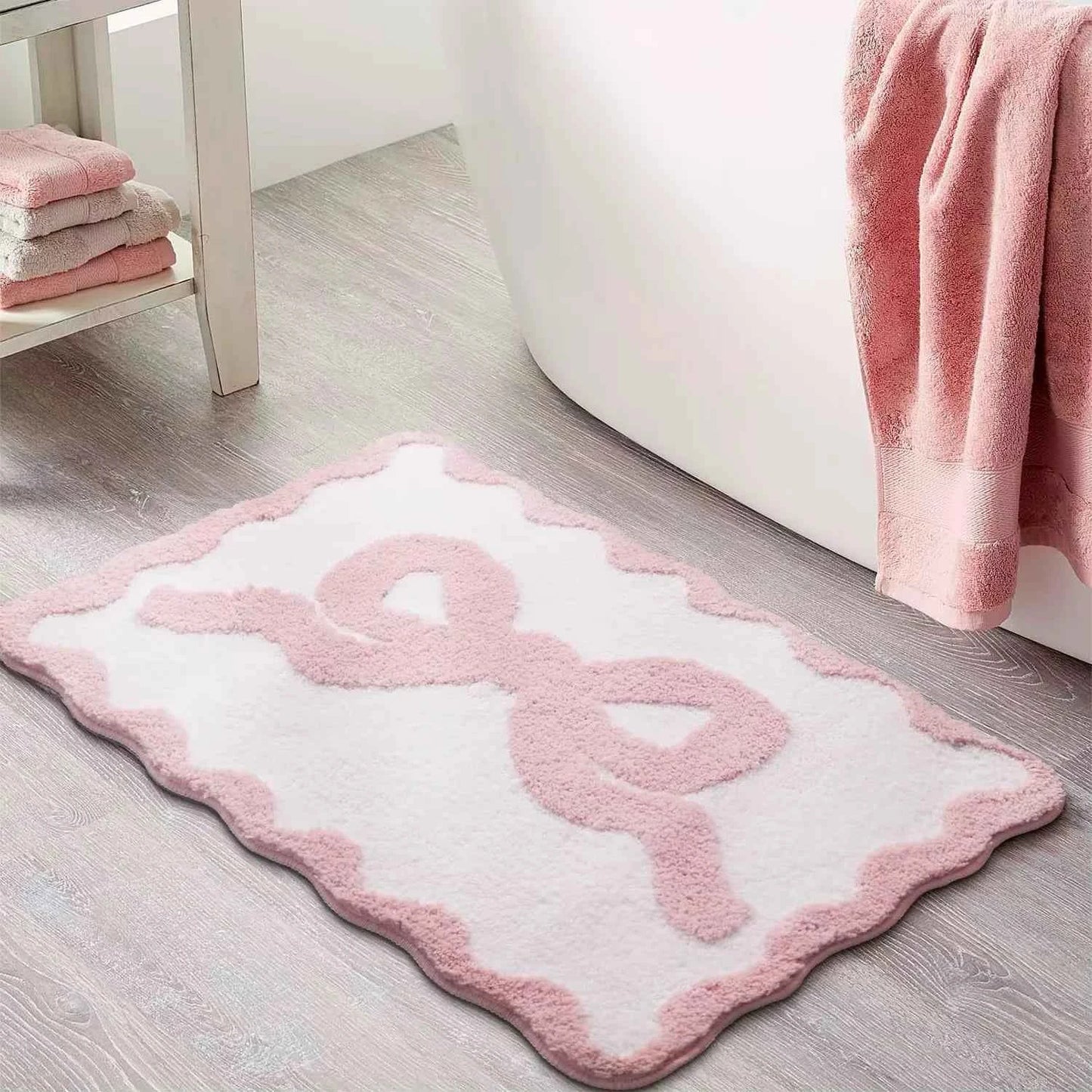 1pcs Pink Bow Bath Mat Bathroom Cute Preppy Rugs Scalloped FYR-1