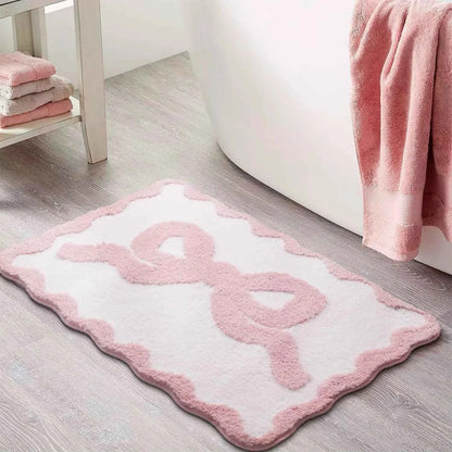 1pcs Pink Bow Bath Mat Bathroom Cute Preppy Rugs Scalloped FYR-1