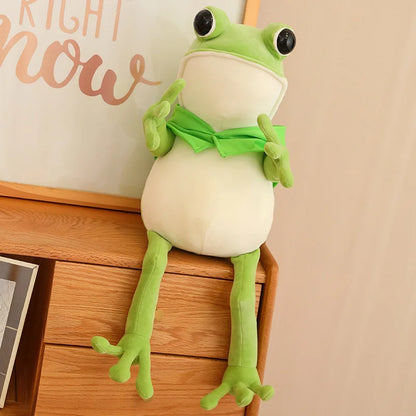 Kawaii Cloak Frog Plush Toy – Cute Big Eyes Stuffed Frog Pillow Green