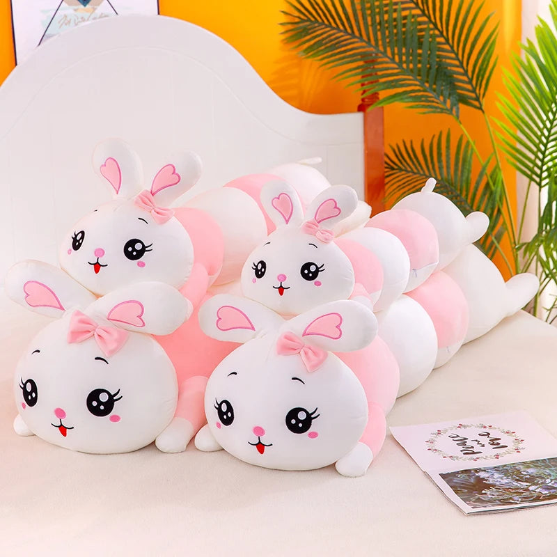 Kawaii Caterpillar Rabbit Long Plush Pillow - Super Soft Stuffed Sleeping Cuddle Doll and Gift, 4 Sizes