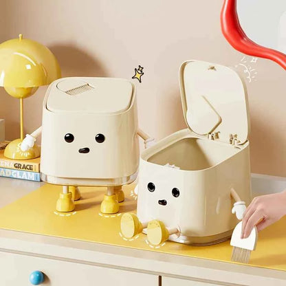 1 pc Cute Push-On Mini Trash Can Brush Compact Desktop Can
