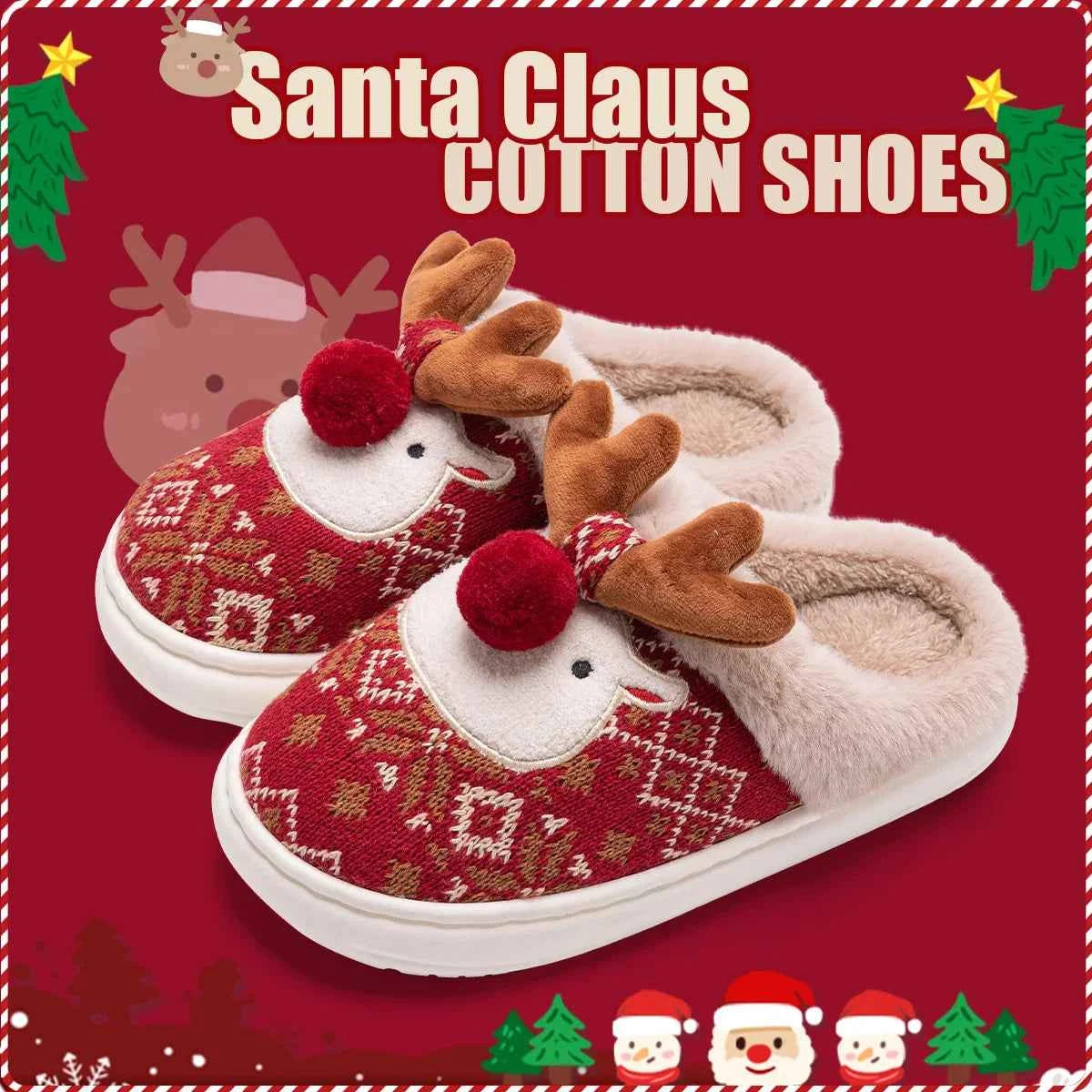 Lovely Christmas Deer Cotton Slippers - Women's Warm Non-Slip Indoor House Shoes