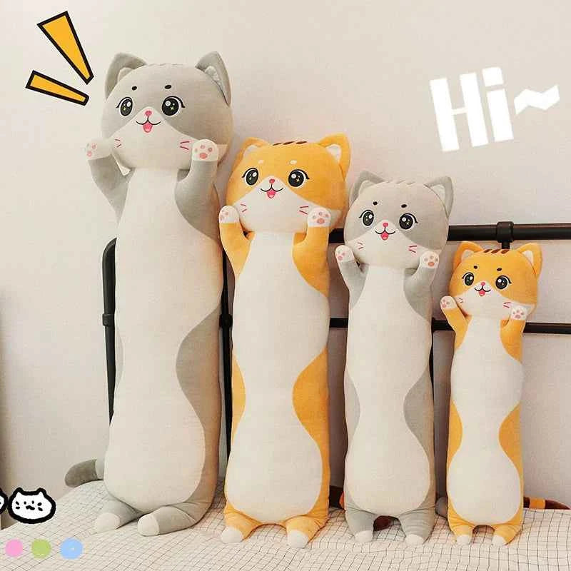 Kawaii Giant Big Face Cat Plush Pillow - Soft Stuffed Kitten Sleeping Cushion and Gift, 2 Colors and 4 Sizes