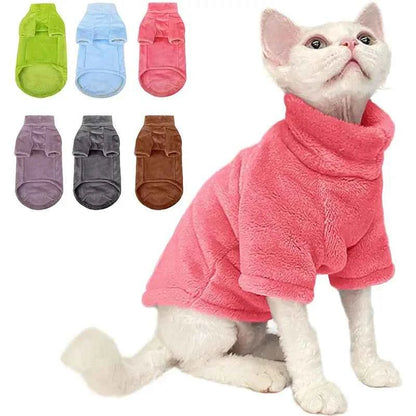 Sphynx Cat Turtleneck Sweater Coat - Winter Warm Hairless Cat Clothes Soft Fluff Pullover Puppy Jacket