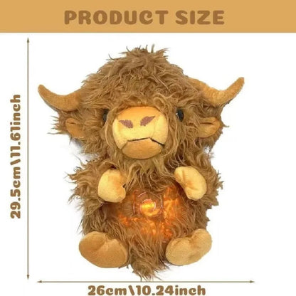 Highland Cow Breathing Plush Toy – Music & Light Sleep Companion