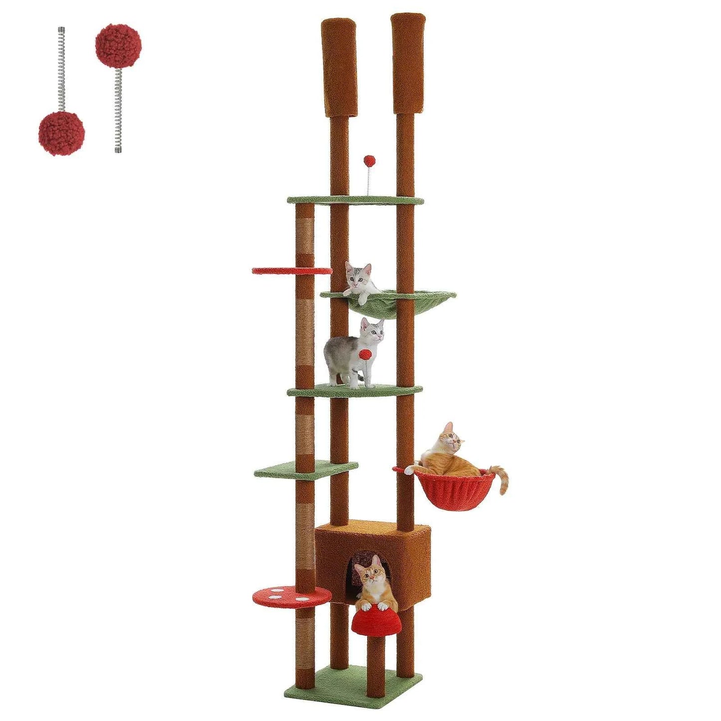 Height Adjustable Wooden Cat Tree Large Hammock Sisal Posts AMT0249BN XL