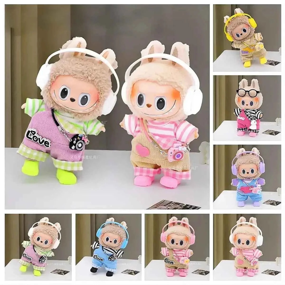 For Labubu V1 V2 v3 Cute Doll Clothes Fashion Sweater Outfit Accessories Sitting Party Pink White Striped Sweater Cup Clothing