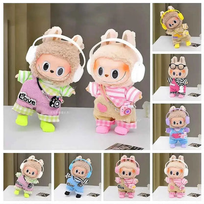 For Labubu V1 V2 v3 Cute Doll Clothes Fashion Sweater Outfit Accessories Sitting Party Pink White Striped Sweater Cup Clothing