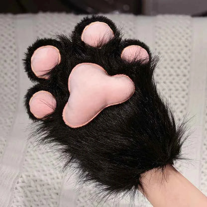 Kawaii Plush Cat Claw Mittens - Furry Fox Paws Gloves with Bird Wings for Halloween Cosplay