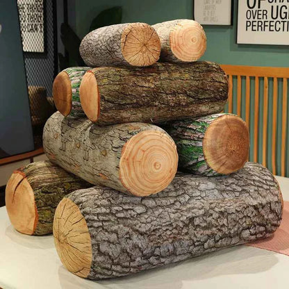 3D Tree Stump Plush Pillow – Realistic Wood Log Cushion