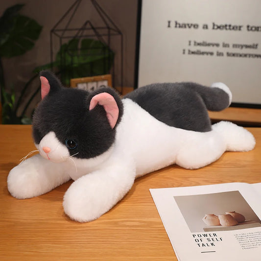 Realistic Kitten Plush Toy – Cute Sleeping Cat Stuffed Animal Pillow Black